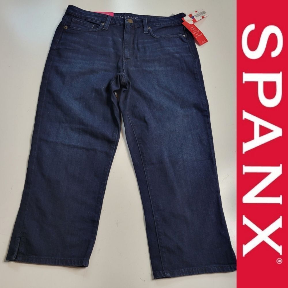NEW SPANX 29 SLIM X ANKLE CAPRI CROPPED DARK WASH SLIMMING JEANS NWT